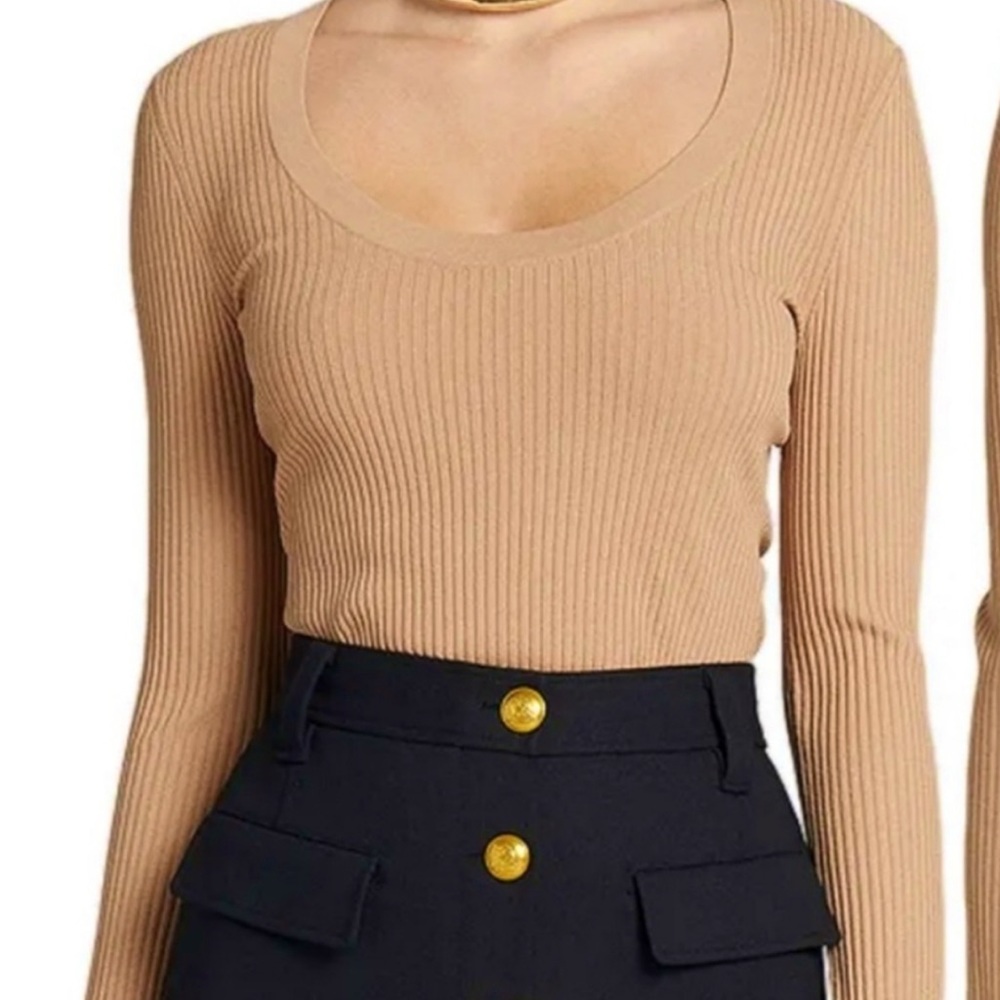 A.L.C Declan Scoop Neck Ribbed Long Sleeve Top